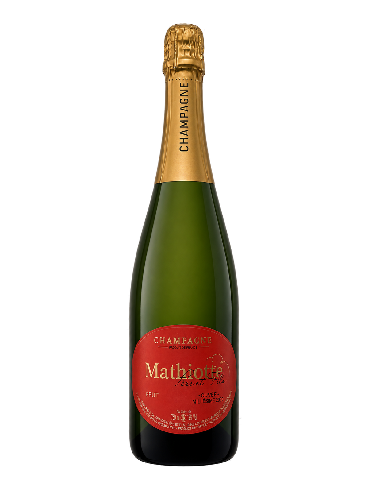 Bouteille de Champagne Cuvée Millésime 2020 – Champagne Mathiotte Père & Fils